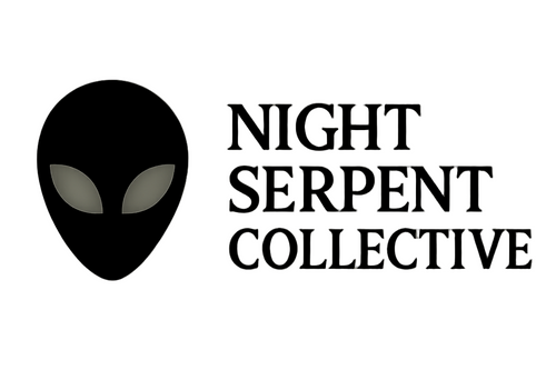 Logo of Night Serpent Collective with an alien head symbol on a white background